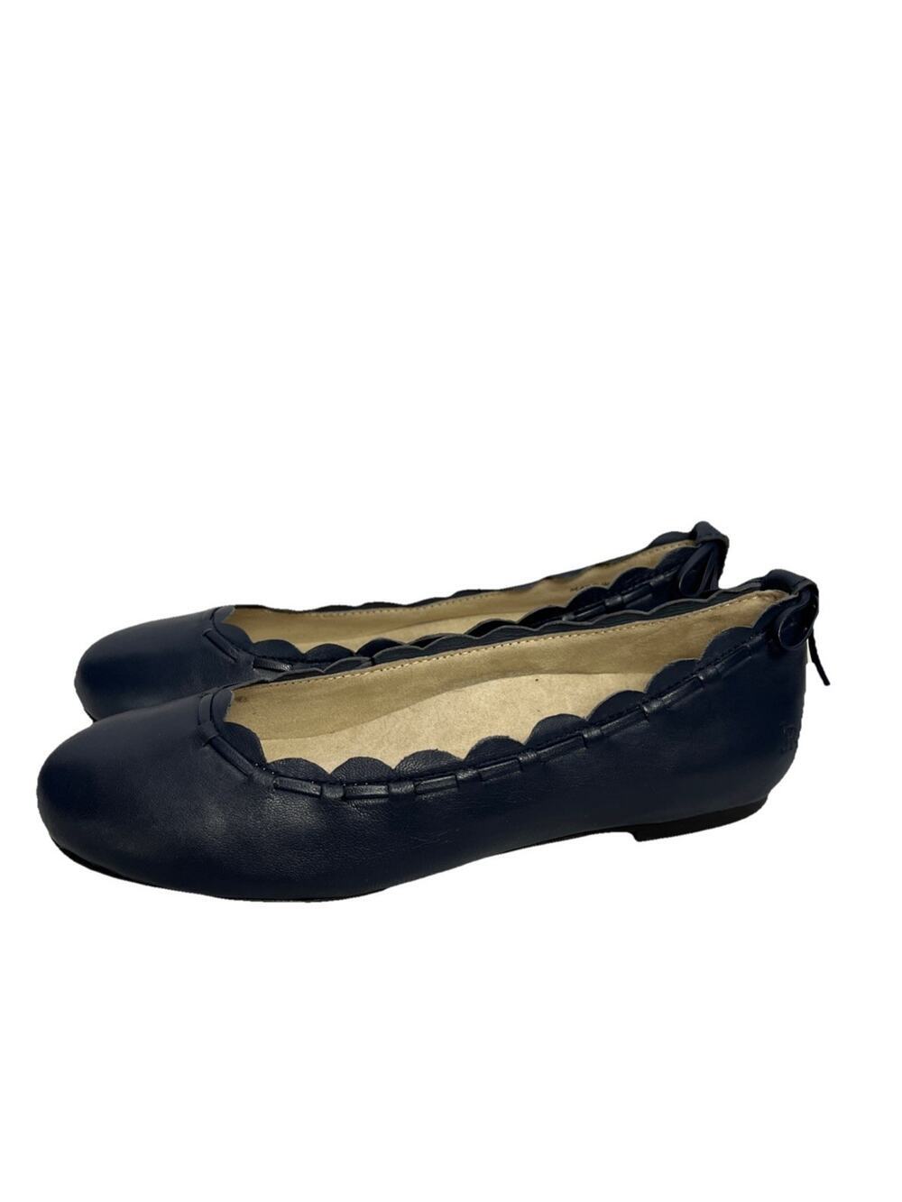 Jack Rogers Scalloped Ballet Flats Black Leather Women's Size 6.5 M